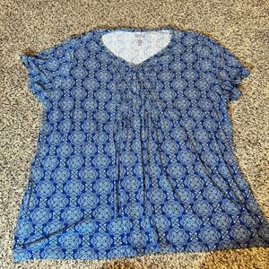 Croft & Barrow Women Plus 4X Blue Geometric Print‎ V Neck Tunic Top Shirt